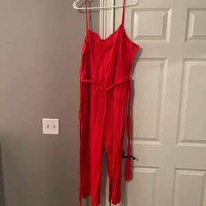 J Crew Red Linen Jumpsuit